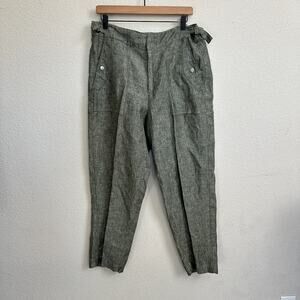 Athleta Pants 12 Tapered Trouser 100% Linen Green Athletic Hiking Outdoor Casual